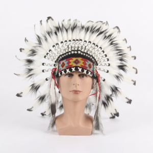 Ethnic Indian Style Headdress Style 1 White Black Feather Festival Headwear