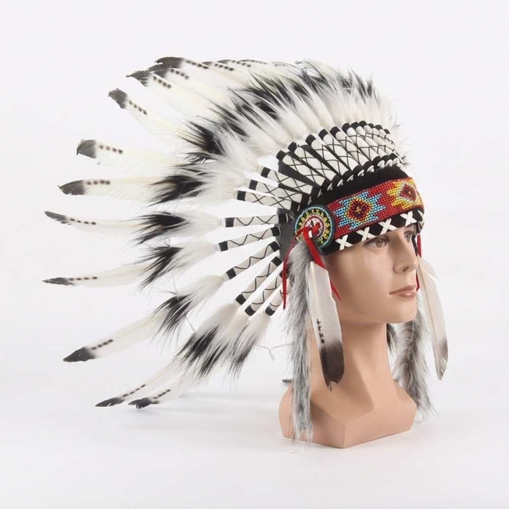 Ethnic Indian Style Headdress Style 1 White Black Feather Festival Headwear - Image 6