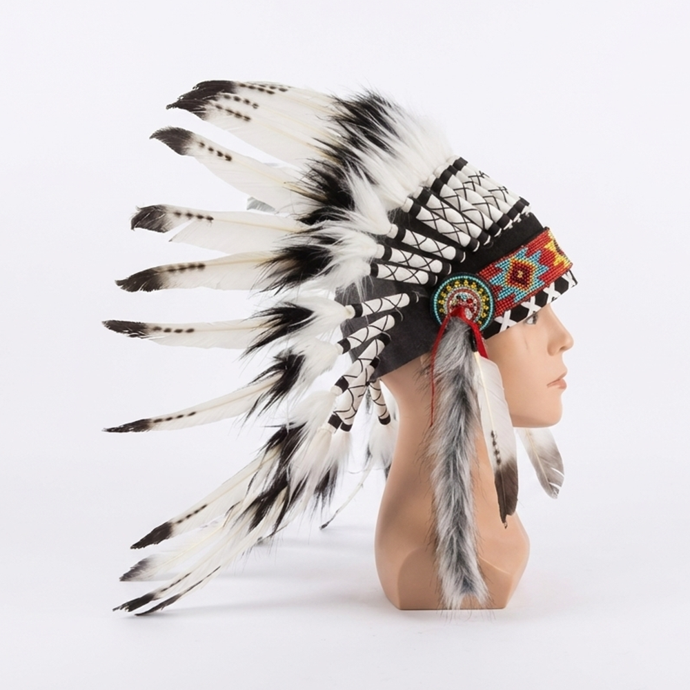 Ethnic Indian Style Headdress Style 1 White Black Feather Festival Headwear - Image 5