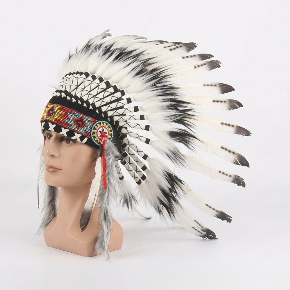 Ethnic Indian Style Headdress Style 1 White Black Feather Festival Headwear - Image 4
