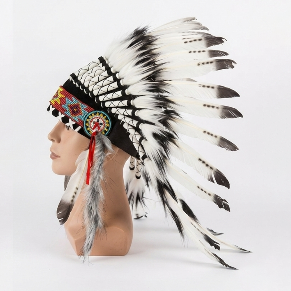 Ethnic Indian Style Headdress Style 1 White Black Feather Festival Headwear - Image 3
