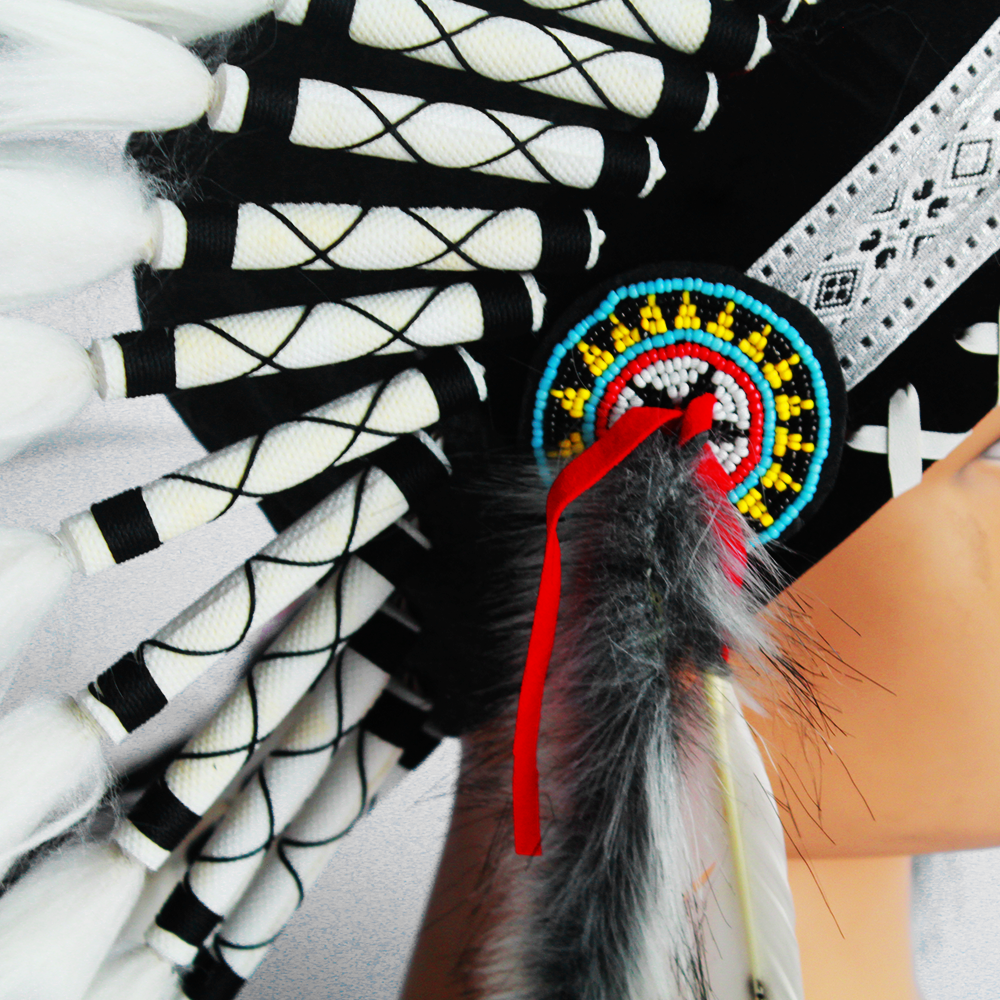 Ethnic Indian Style Headdress Style 2 Classic Indian Feather Hat Black White Silver - Image 6