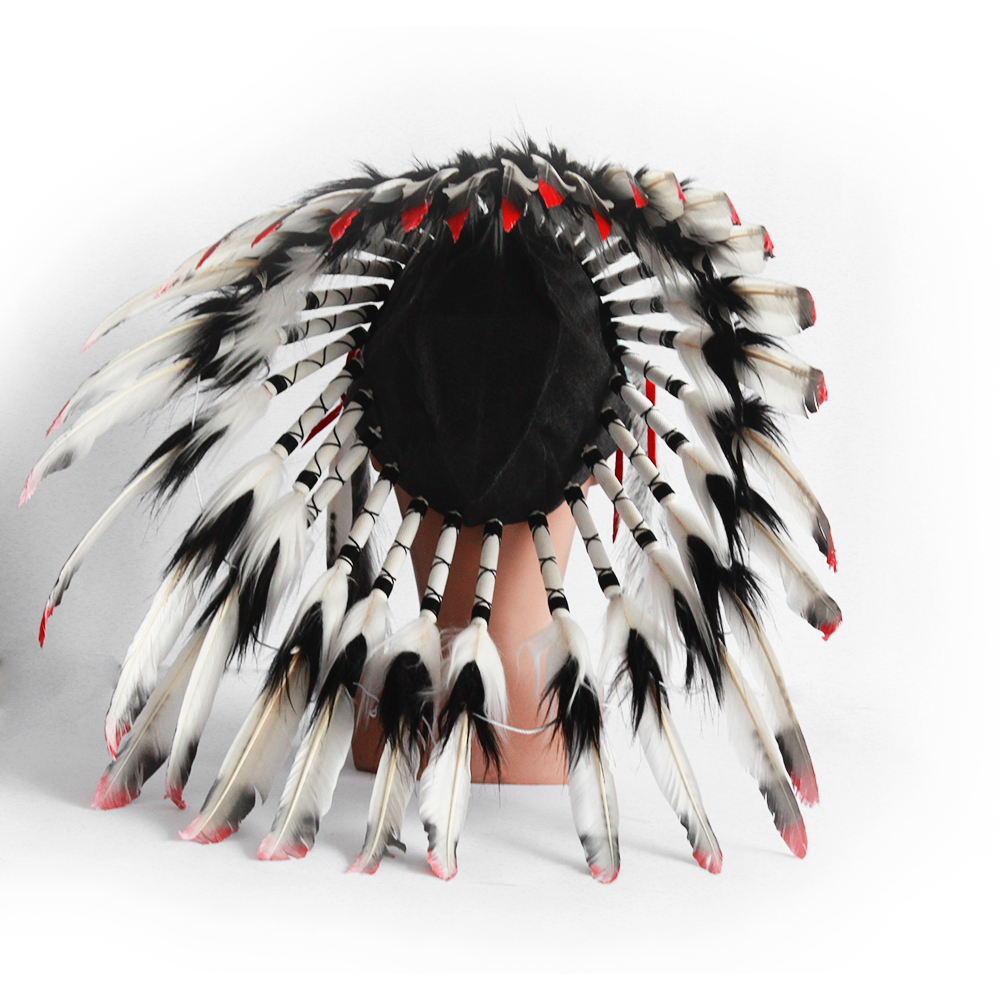 Ethnic Indian Style Headdress Style 2 Classic Indian Feather Hat Black White Silver - Image 5