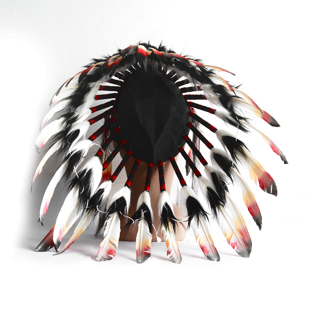 Ethnic Indian Style Headdress Style 3 Classic Indian Feather Hat Red Black Silver - Image 6